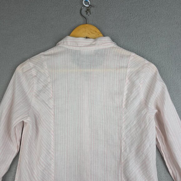 J Jill Shirt Women XS Petiie White/Pink Beachy 100% Linen Preppy School Striped - Picture 6 of 10